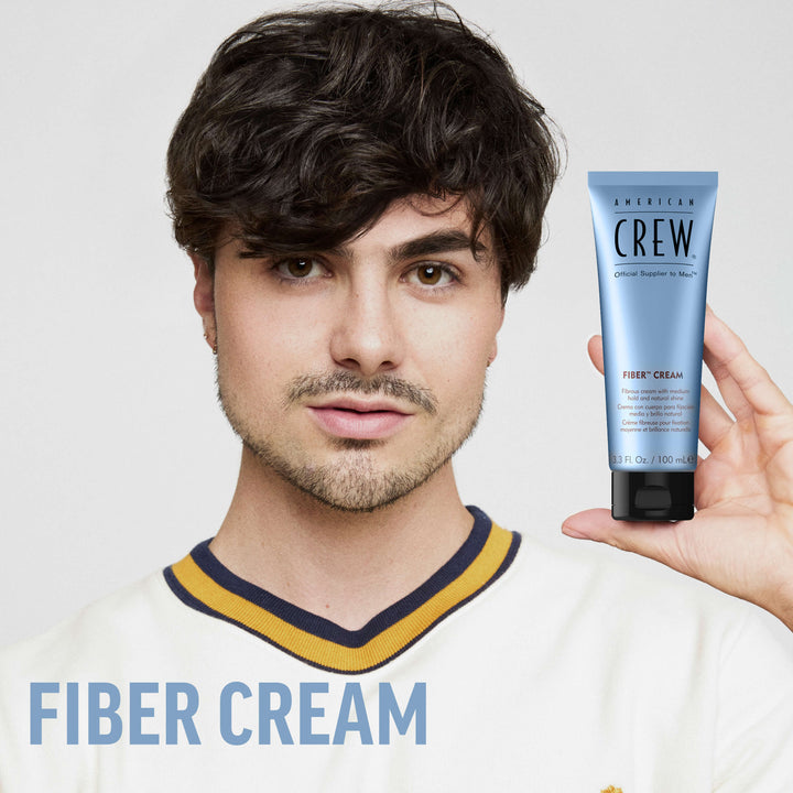 Finished Beauty Image. Alvaro Lopez Sainz Garcia holding Fiber Cream by American Crew