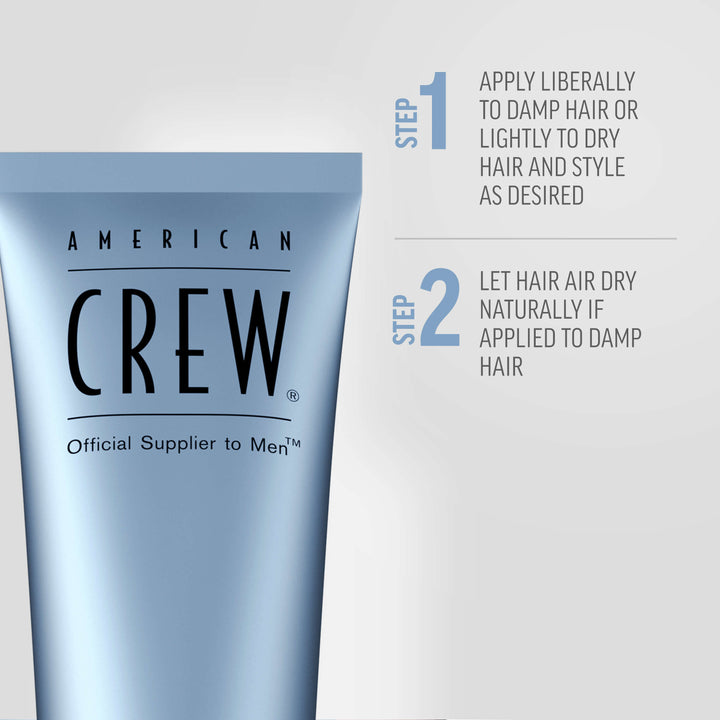 Macro-view of Fiber Cream with two steps for styling. Step 1: Apply liberally to damp or lightly dry hair and style as desired. Step 2: Let hair air dry natural if applied to damp hair.
